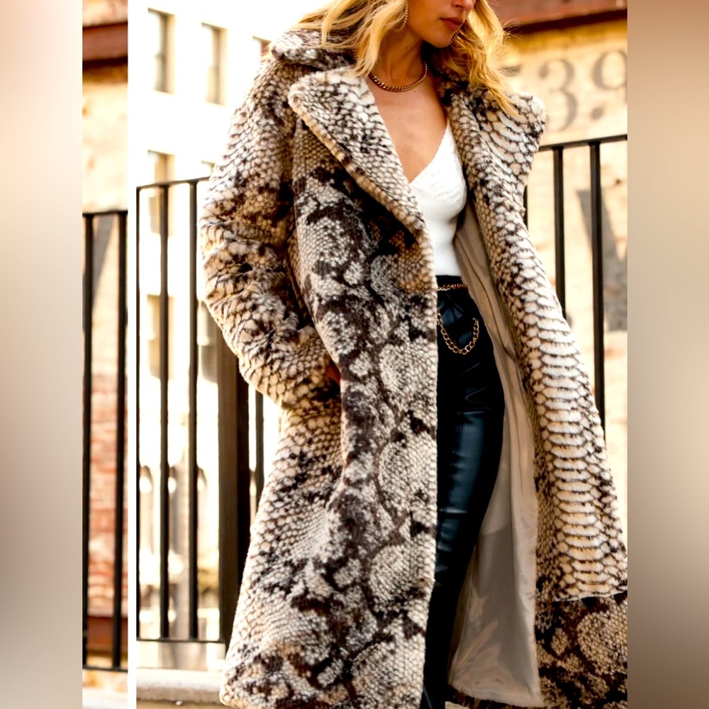 Stunning full length faux fur Jacket.    Snake skin design